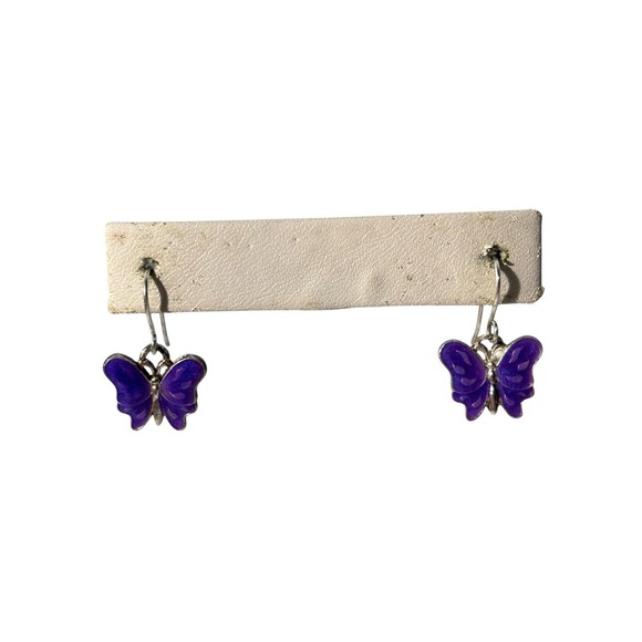 Avon Jewelry - Vintage Signed‎ Avon Silver Tone Purple Enamel Butterfly Pierced Dangle Earrings